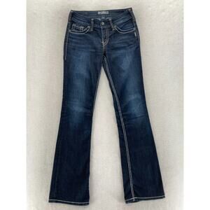 Silver Jeans Women's 28x34 Suki Boot Dark Wash Blue Stretch Denim Bootcut Grunge